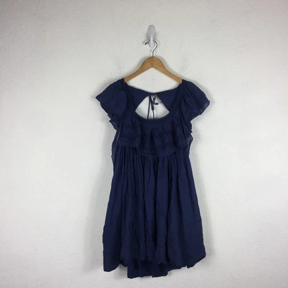 Free People Hailey Blue Oversized Ruffle Gauzy Mini Dress Small - Picture 3 of 16
